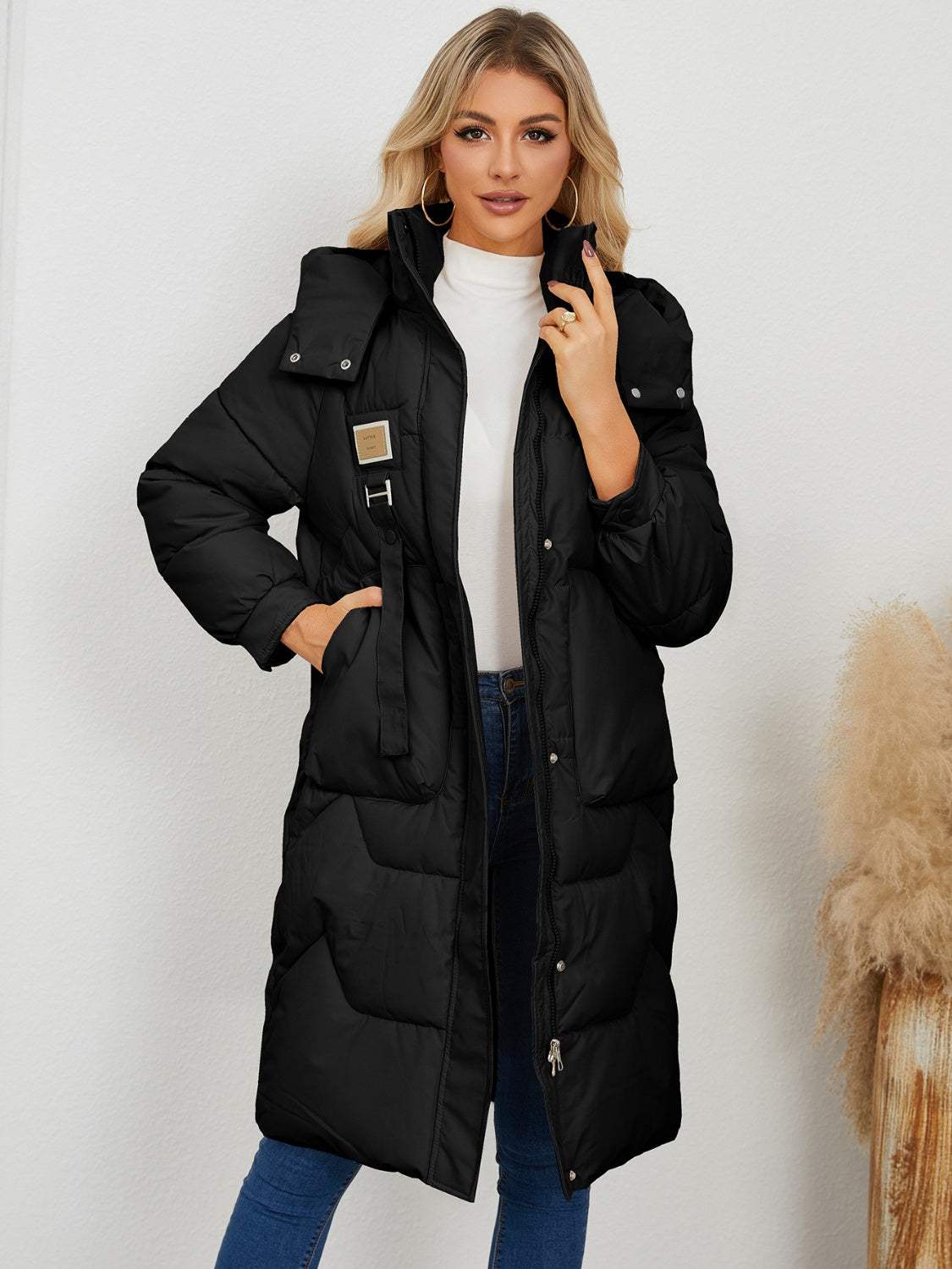 Long Sleeve Longline Hooded Winter Coat - Trendsi - Flyclothing LLC