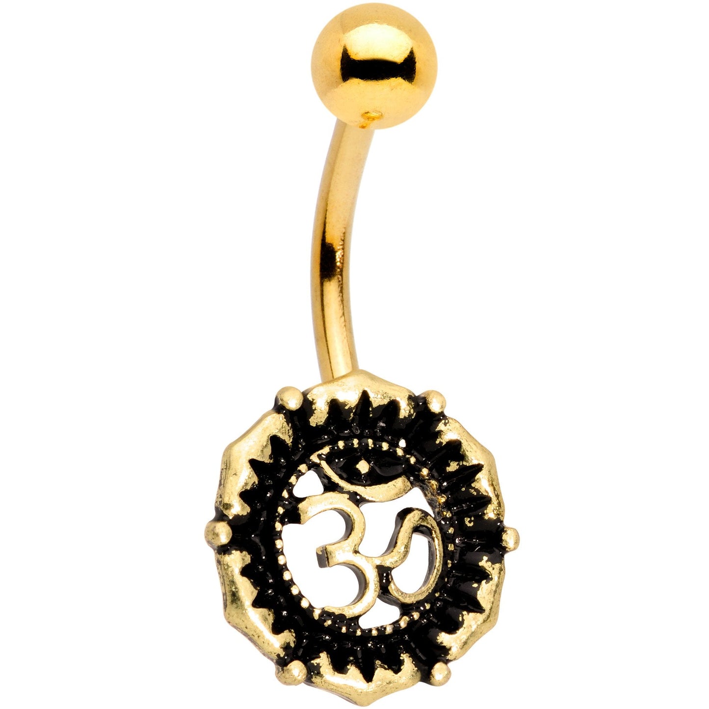 Gold Tone Anodized Spiritual Ohm Symbol Belly Ring - BodyCandy - Flyclothing LLC