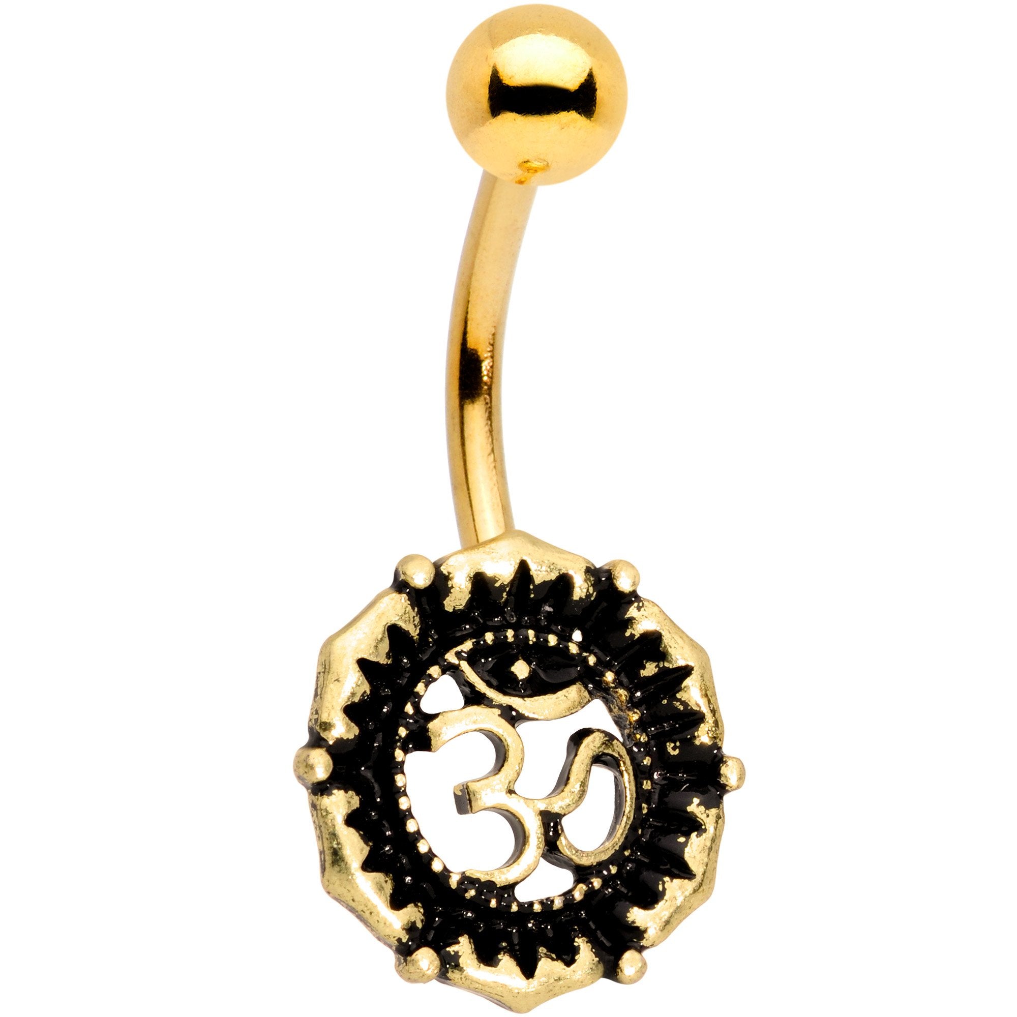 Gold Tone Anodized Spiritual Ohm Symbol Belly Ring - BodyCandy - Flyclothing LLC