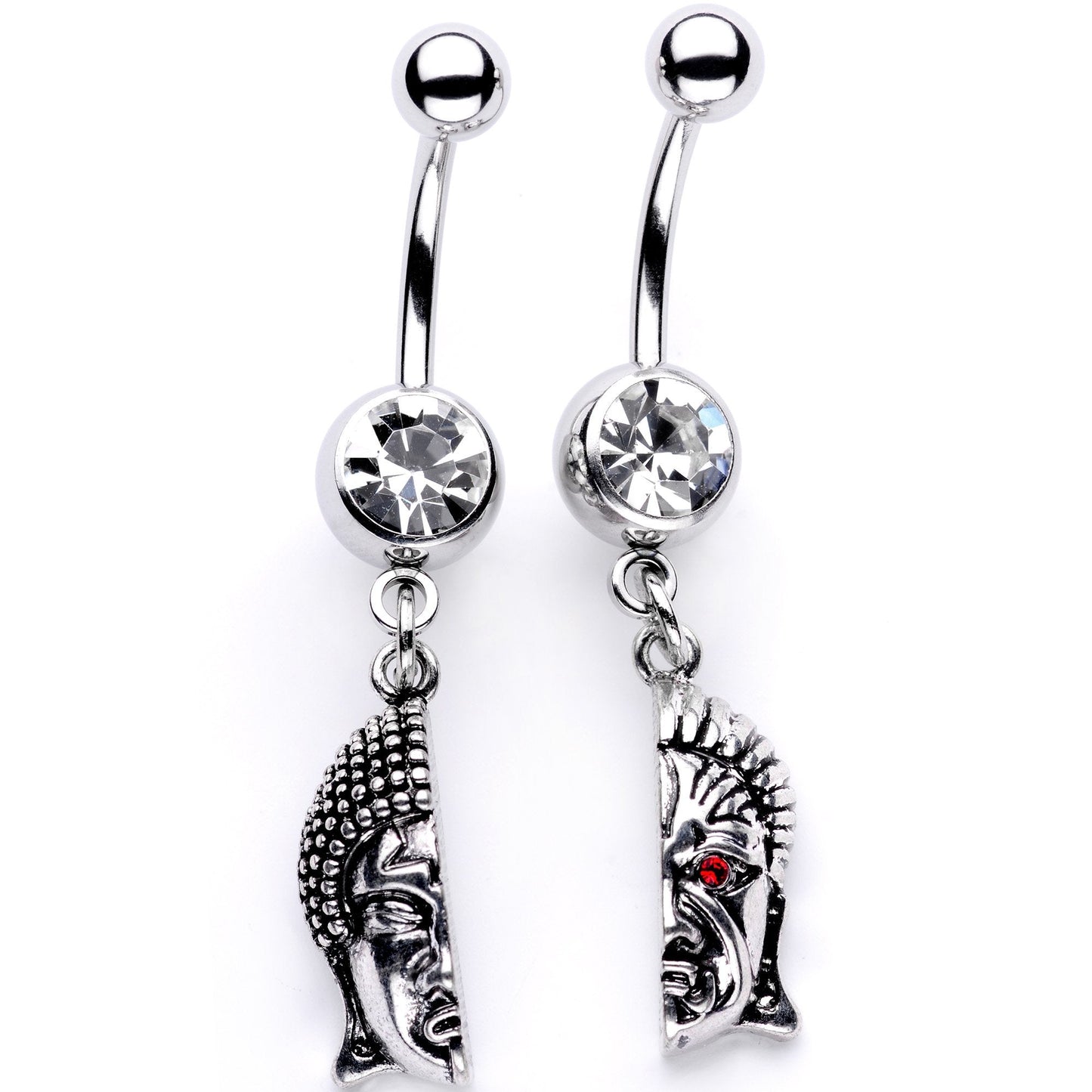Red CZ Gem Android Buddha BFF Dangle Belly Ring Set of 2 - BodyCandy - Flyclothing LLC