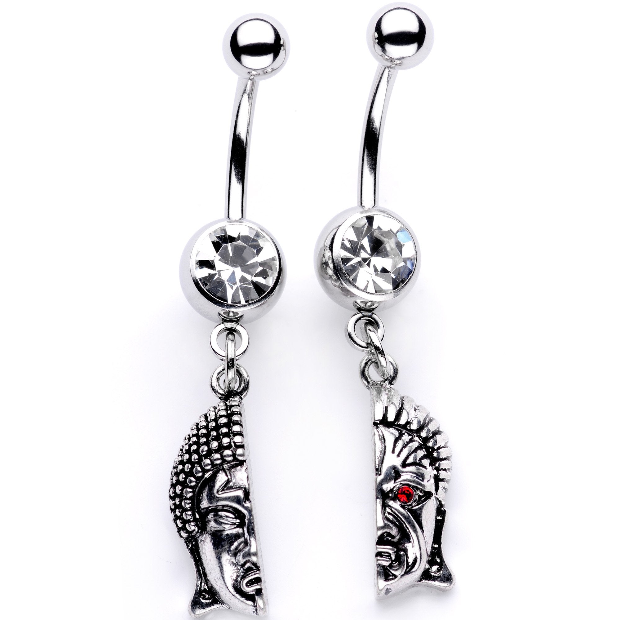 Red CZ Gem Android Buddha BFF Dangle Belly Ring Set of 2 - BodyCandy - Flyclothing LLC