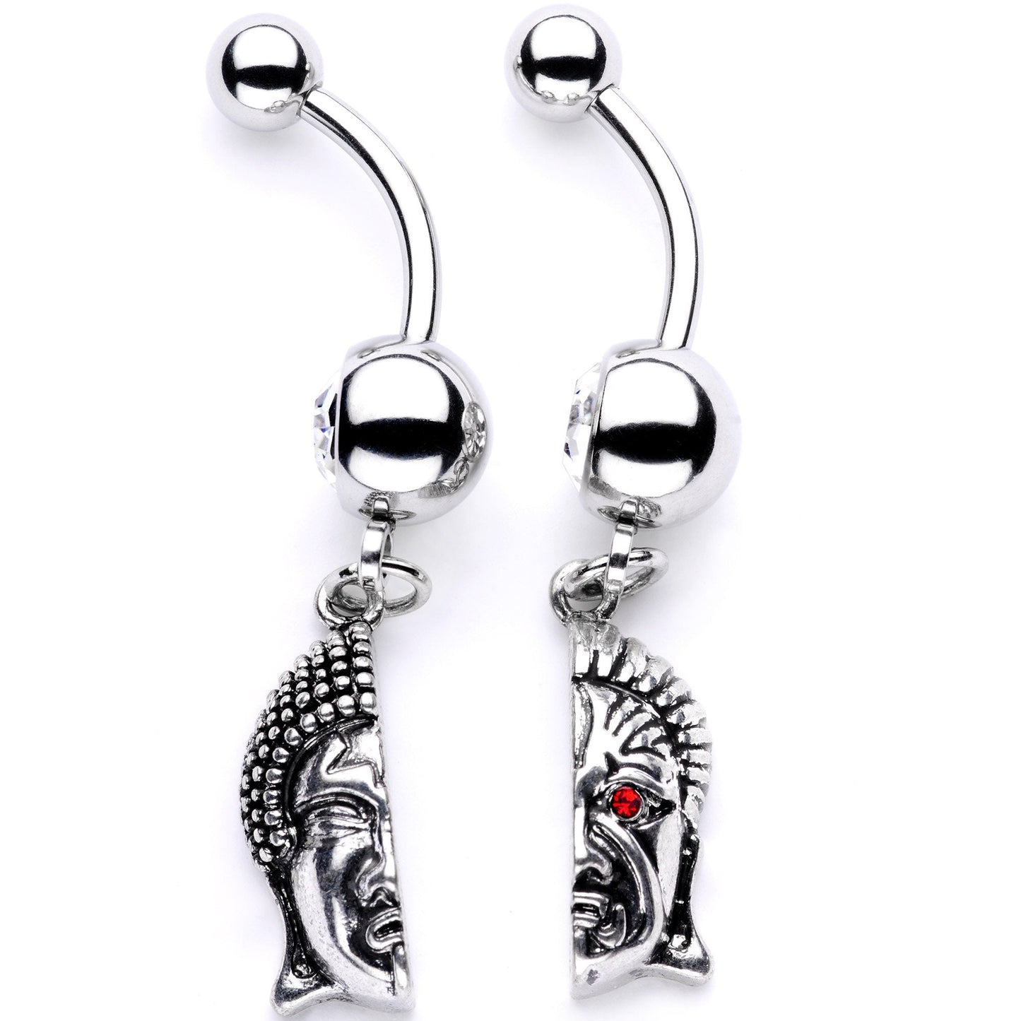 Red CZ Gem Android Buddha BFF Dangle Belly Ring Set of 2 - BodyCandy - Flyclothing LLC