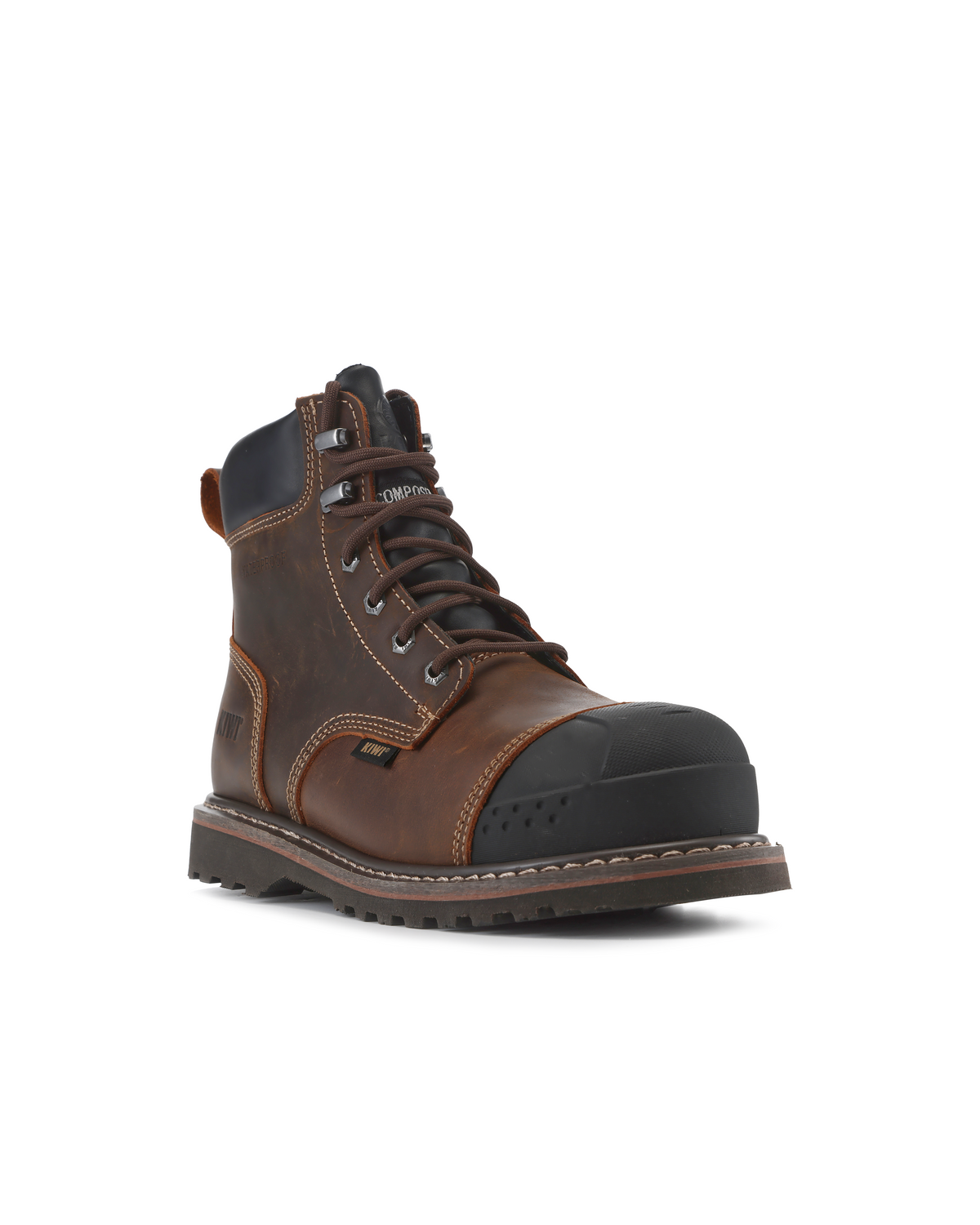 Kiwi Premium Brown Crazy Horse 6" Steel Toe Waterproof Cap-Toe Work Boots [64100] - Kiwi - Flyclothing LLC