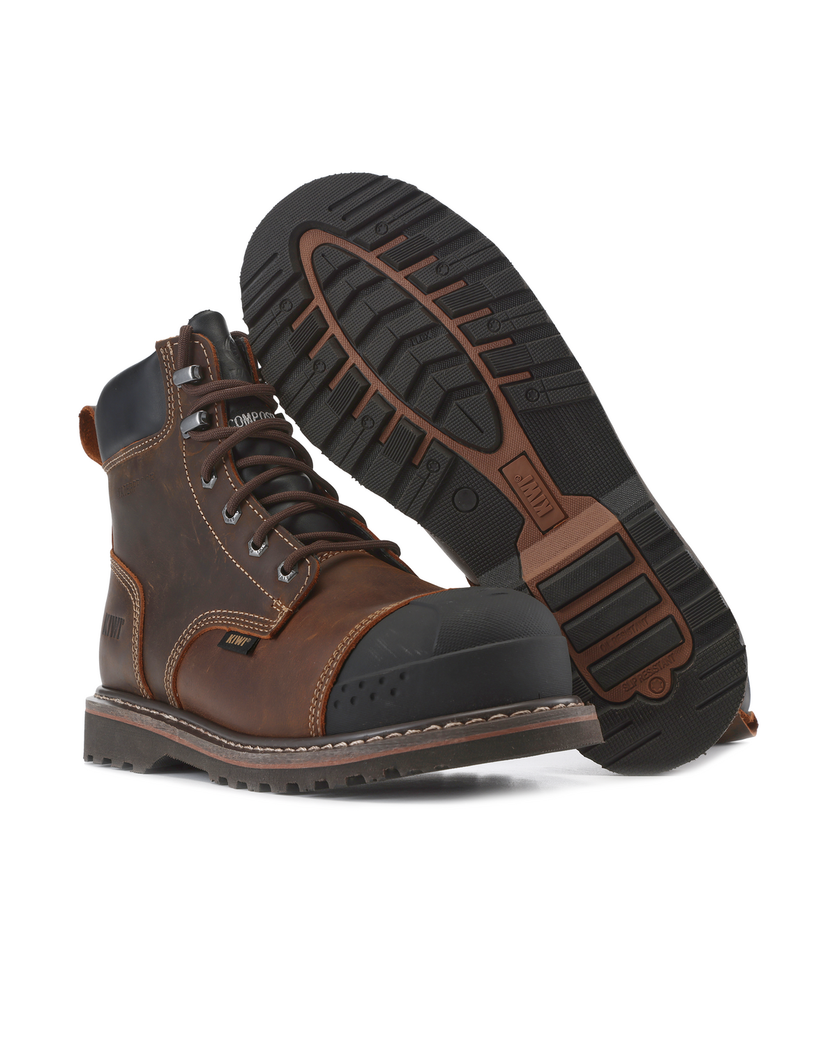 Kiwi Premium Brown Crazy Horse 6" Steel Toe Waterproof Cap-Toe Work Boots [64100] - Kiwi - Flyclothing LLC