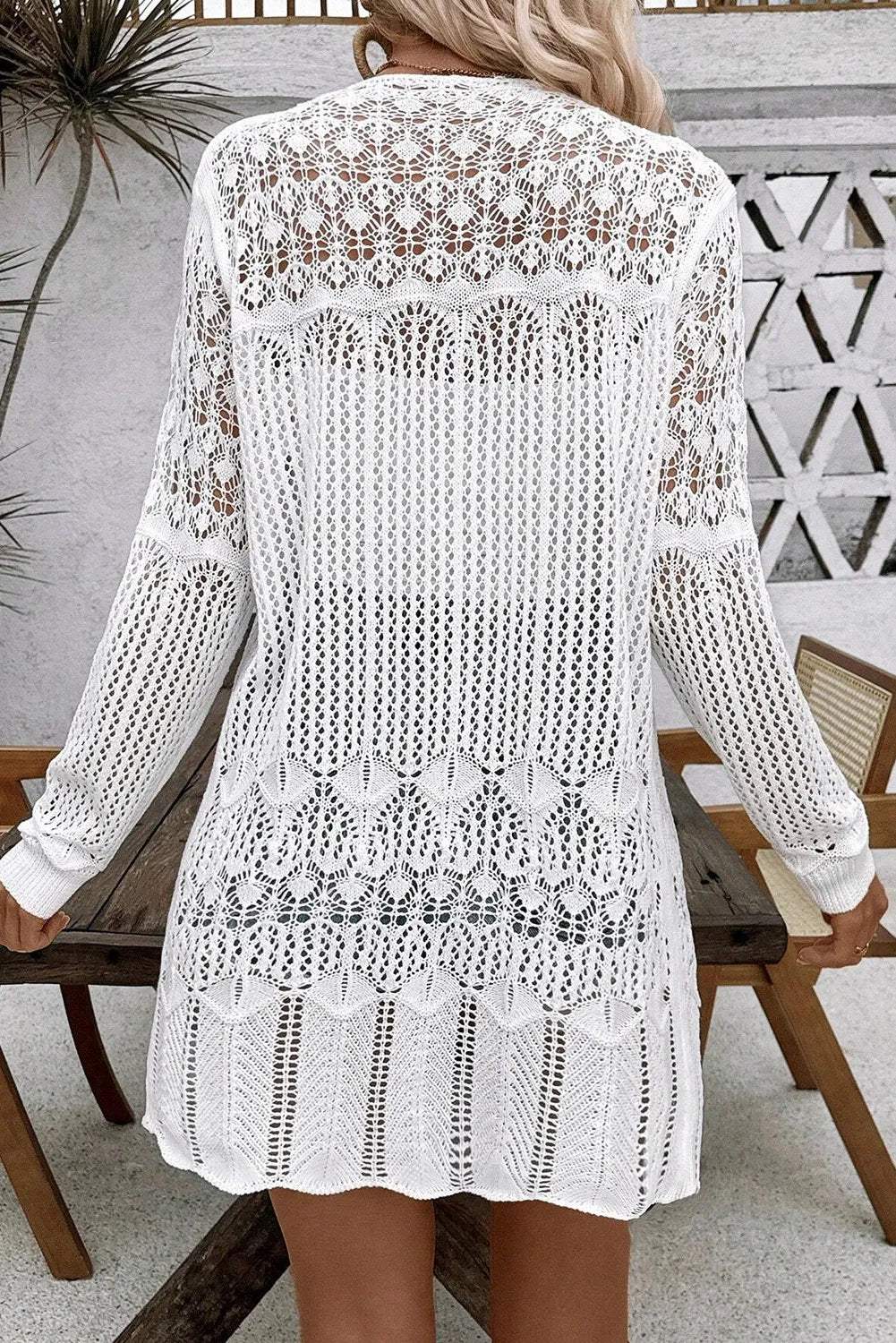 Openwork Open Front Long Sleeve Cardigan - Trendsi - Flyclothing LLC