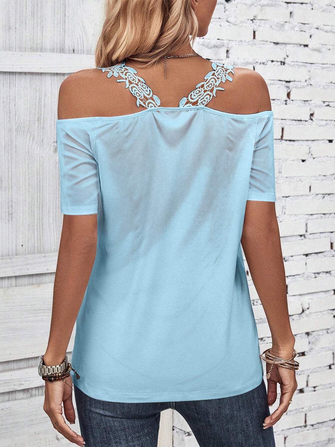 Full Size Lace Detail Short Sleeve T-Shirt - Trendsi - Flyclothing LLC