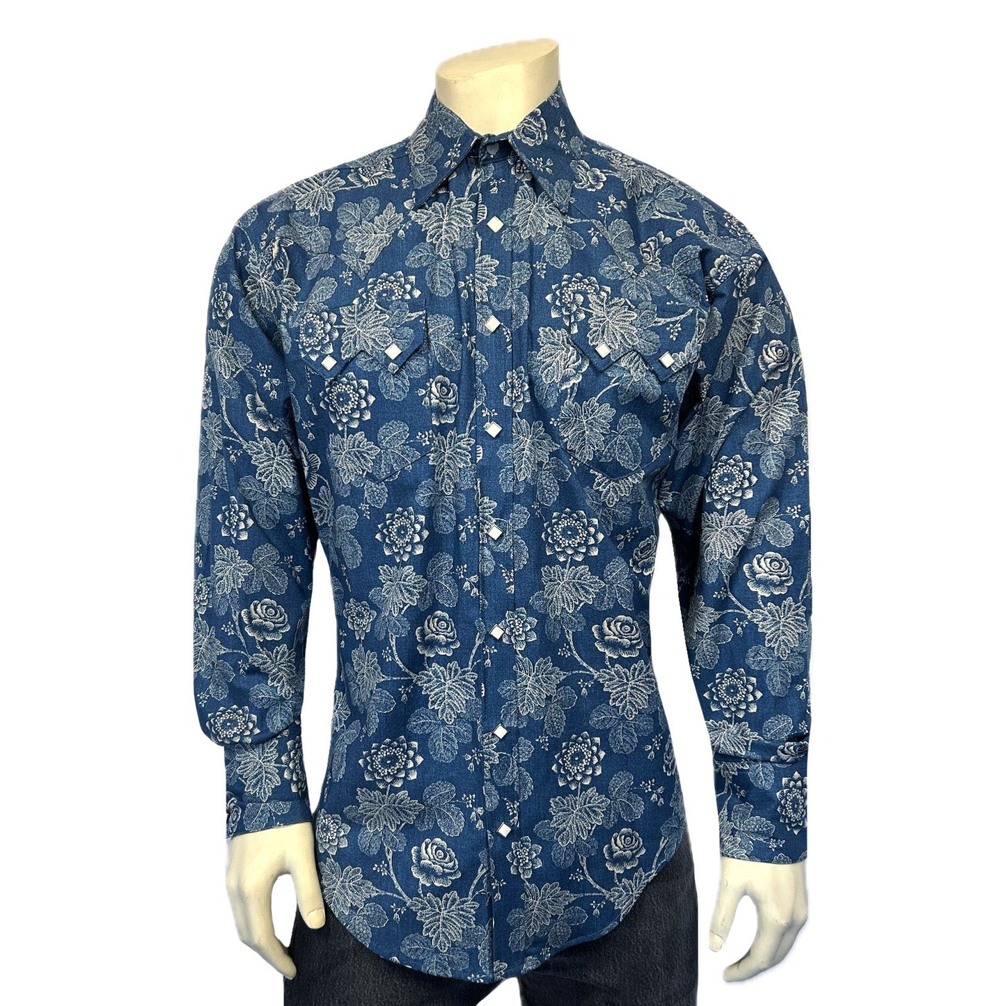 Rockmount Ranch Wear Men's Long Sleeve Navy Floral Print Western Shirt - Rockmount Clothing - Flyclothing LLC