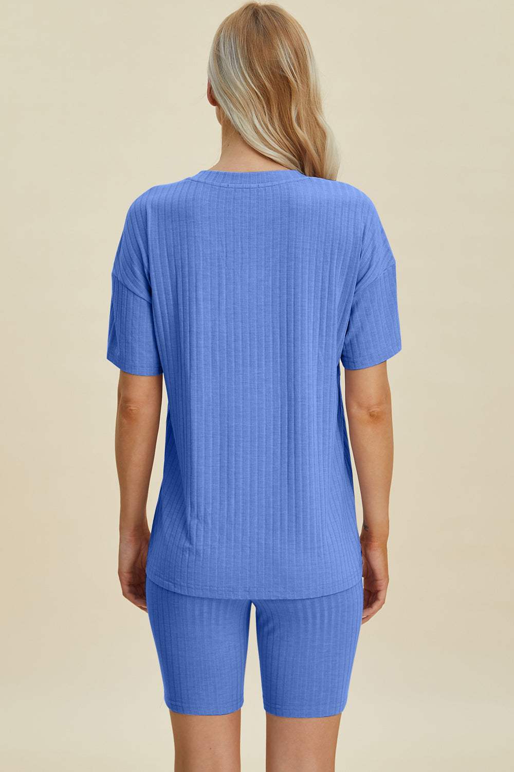 Basic Bae Full Size Ribbed V-Neck Short Sleeve Top and Shorts Set - Trendsi - Flyclothing LLC