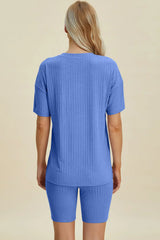 Basic Bae Full Size Ribbed V-Neck Short Sleeve Top and Shorts Set - ShopBasicbae - Flyclothing LLC