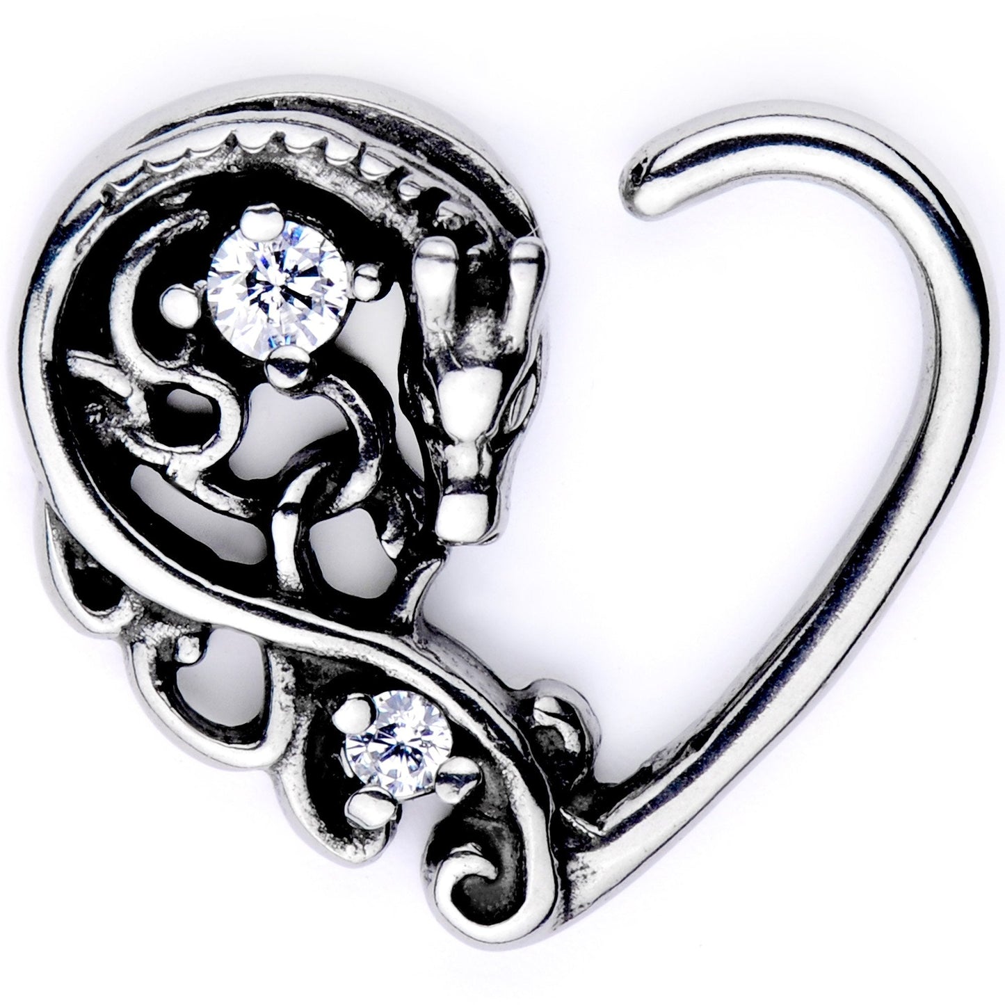 16G 3/8 Clear CZ Gem Dragon Den Right Heart Closure Ring - BodyCandy - Flyclothing LLC