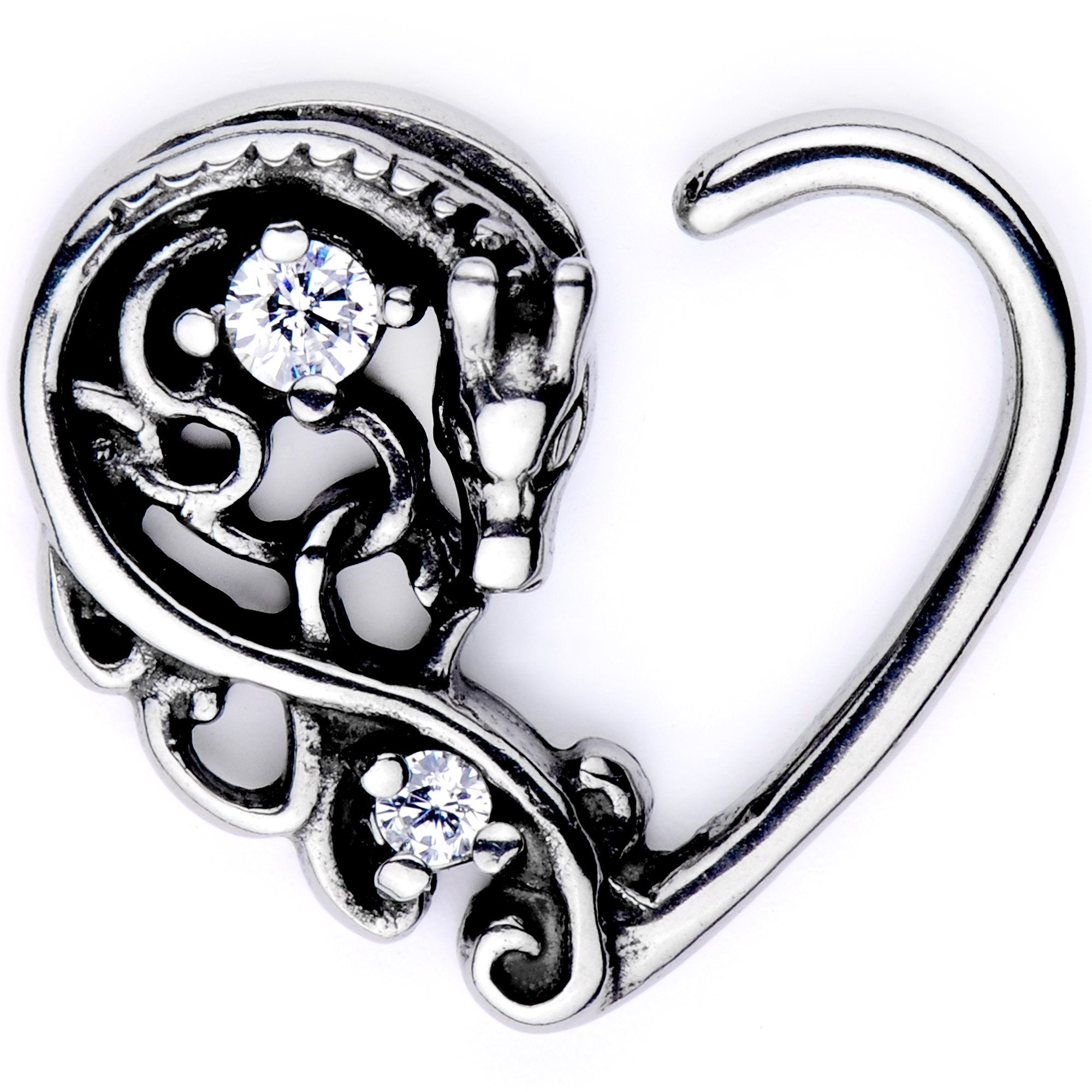 16G 3/8 Clear CZ Gem Dragon Den Right Heart Closure Ring - BodyCandy - Flyclothing LLC