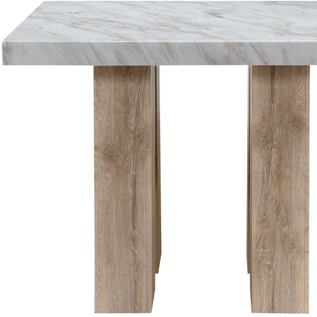 48" White and Natural Wood And Faux Marble Square Counter Height Bar Table - HomeRoots - Flyclothing LLC
