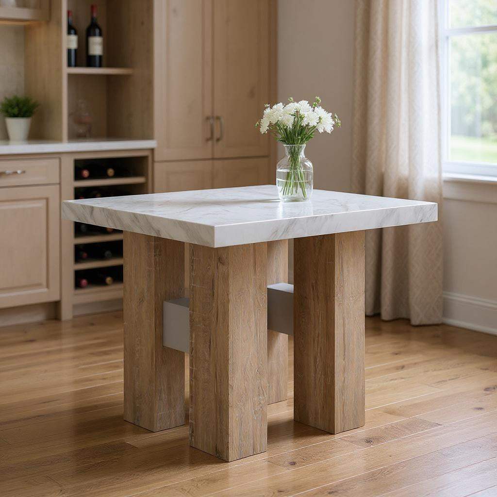 48" White and Natural Wood And Faux Marble Square Counter Height Bar Table - HomeRoots - Flyclothing LLC