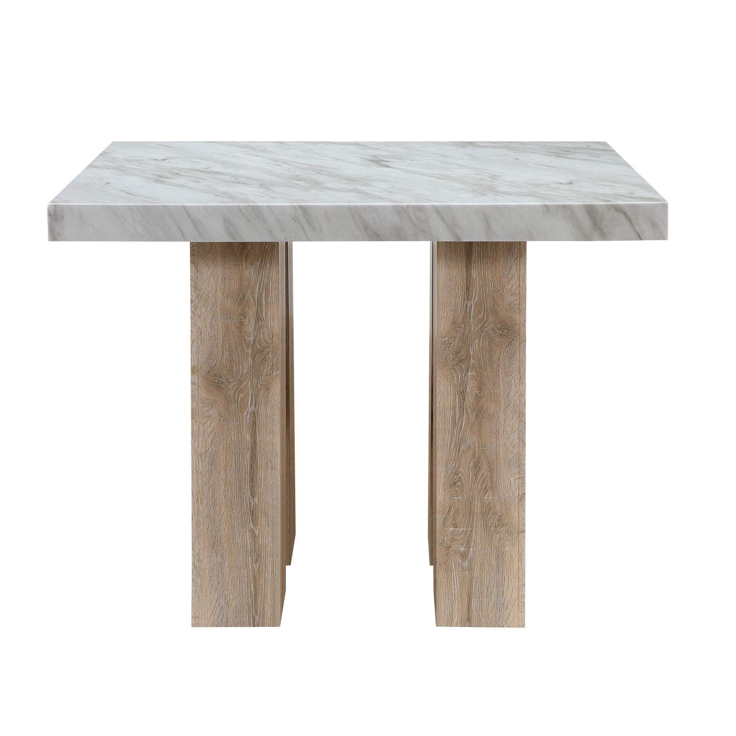 48" White and Natural Wood And Faux Marble Square Counter Height Bar Table - HomeRoots - Flyclothing LLC