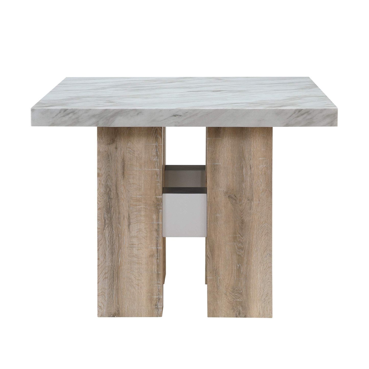 48" White and Natural Wood And Faux Marble Square Counter Height Bar Table - HomeRoots - Flyclothing LLC