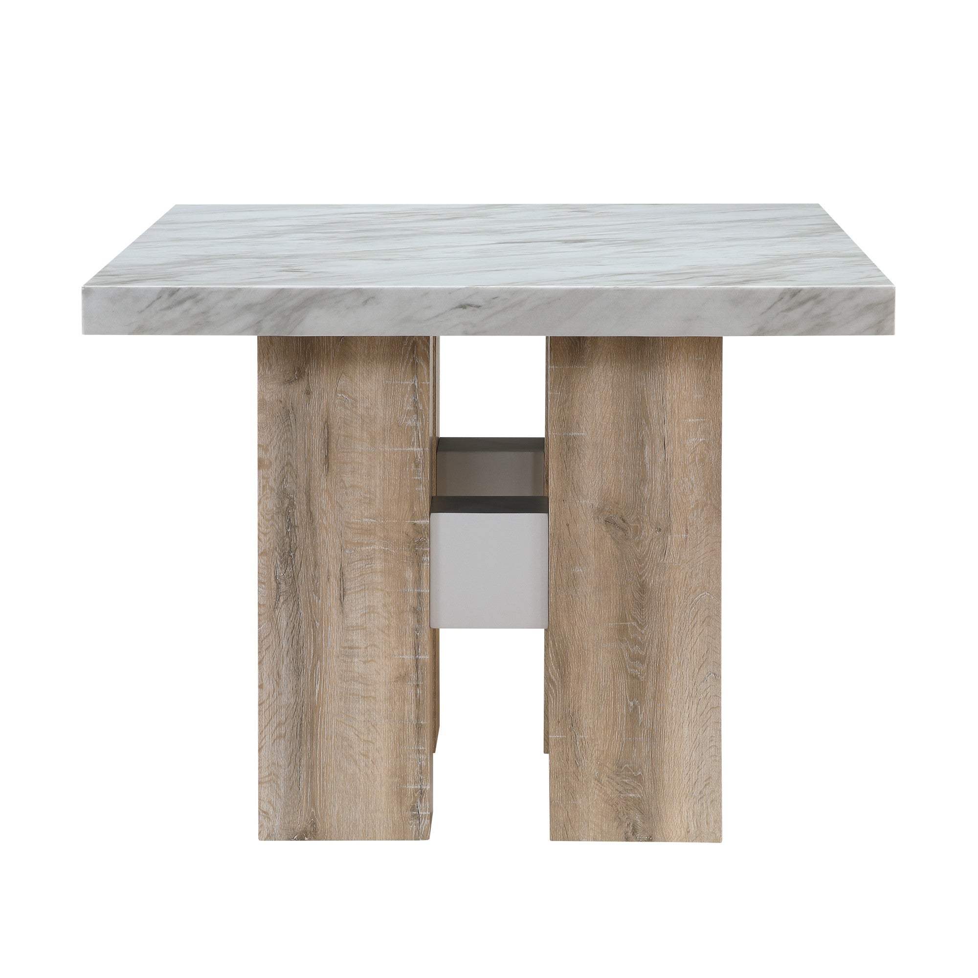 48" White and Natural Wood And Faux Marble Square Counter Height Bar Table - HomeRoots - Flyclothing LLC