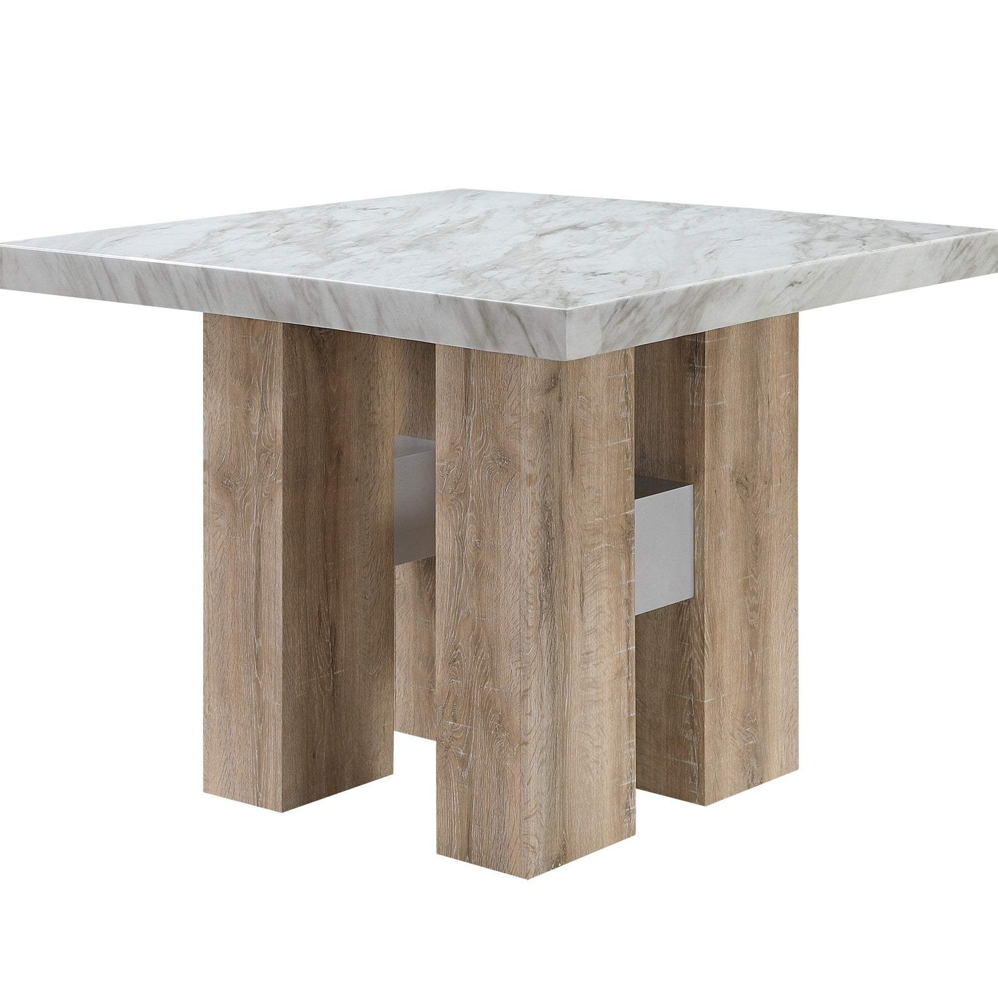 48" White and Natural Wood And Faux Marble Square Counter Height Bar Table - HomeRoots - Flyclothing LLC