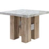 48" White and Natural Wood And Faux Marble Square Counter Height Bar Table - HomeRoots - Flyclothing LLC