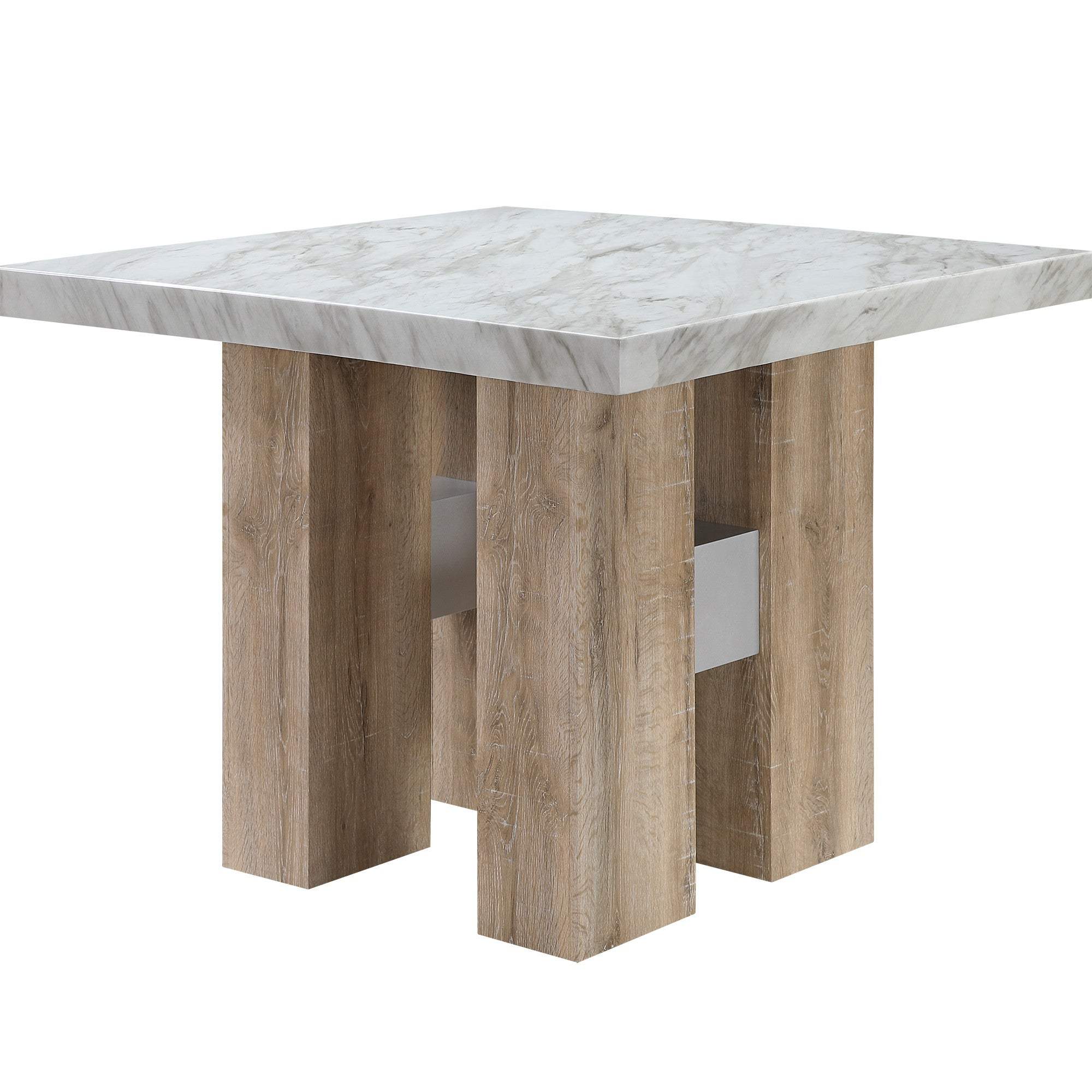 48" White and Natural Wood And Faux Marble Square Counter Height Bar Table - HomeRoots - Flyclothing LLC