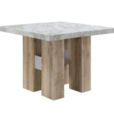 48" White and Natural Wood And Faux Marble Square Counter Height Bar Table - Homeroots - Flyclothing LLC