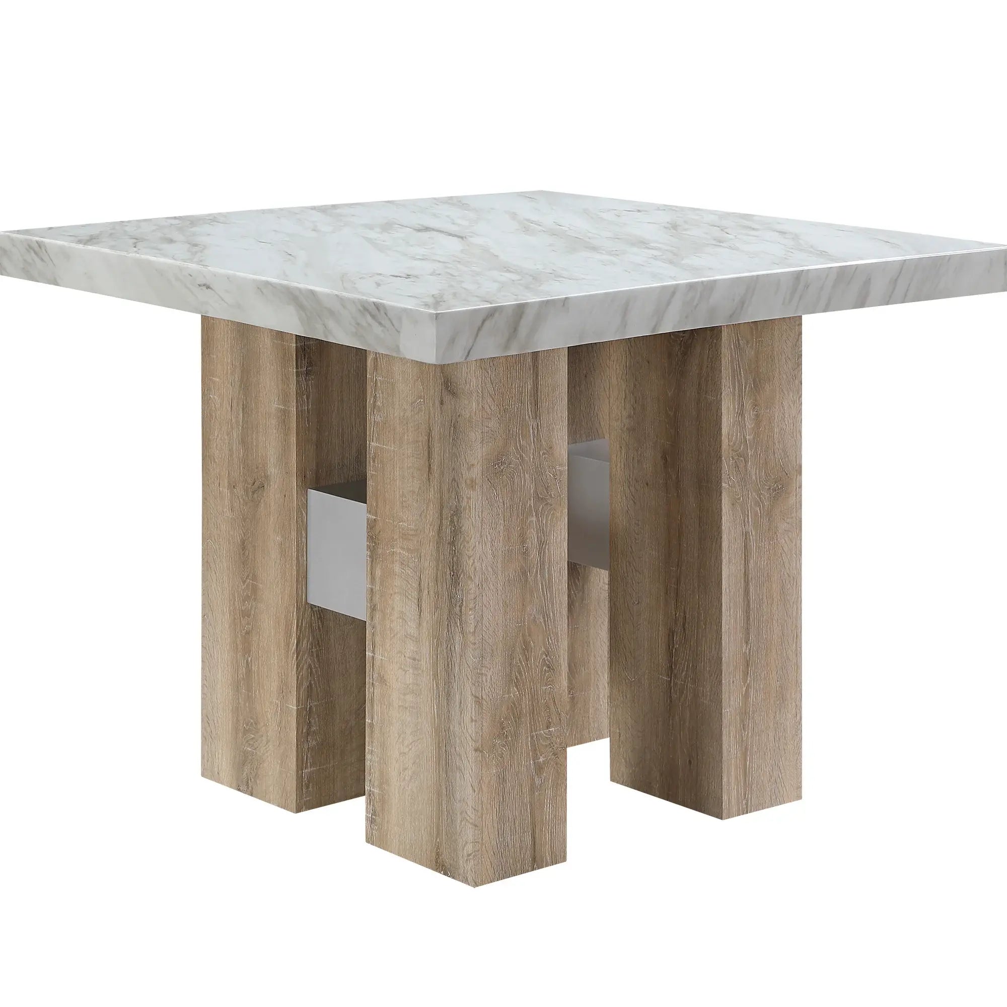 48" White and Natural Wood And Faux Marble Square Counter Height Bar Table - Homeroots - Flyclothing LLC