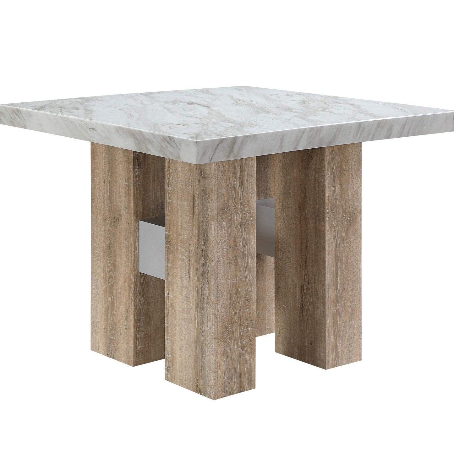 48" White and Natural Wood And Faux Marble Square Counter Height Bar Table - HomeRoots - Flyclothing LLC
