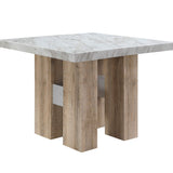 48" White and Natural Wood And Faux Marble Square Counter Height Bar Table - HomeRoots - Flyclothing LLC