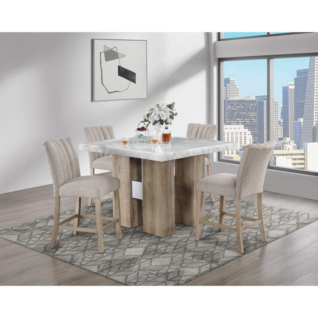 48" White and Natural Wood And Faux Marble Square Counter Height Bar Table - HomeRoots - Flyclothing LLC