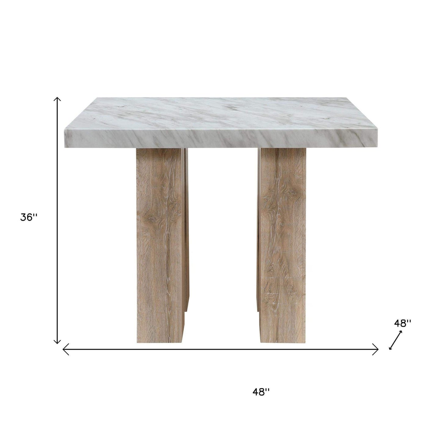 48" White and Natural Wood And Faux Marble Square Counter Height Bar Table - HomeRoots - Flyclothing LLC