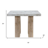 48" White and Natural Wood And Faux Marble Square Counter Height Bar Table - HomeRoots - Flyclothing LLC