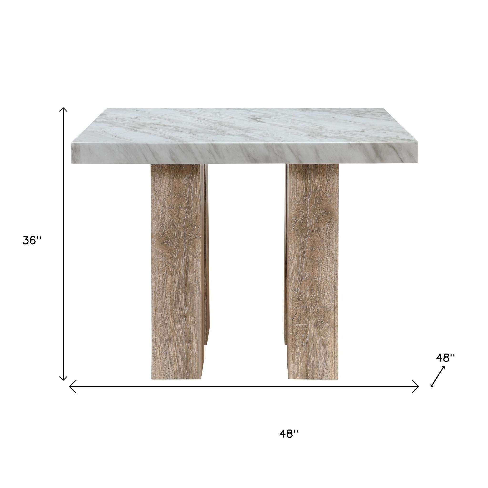 48" White and Natural Wood And Faux Marble Square Counter Height Bar Table - HomeRoots - Flyclothing LLC