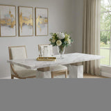 82" White and Natural Faux Marble and Wood Double Pedestal Base Dining Table - HomeRoots - Flyclothing LLC