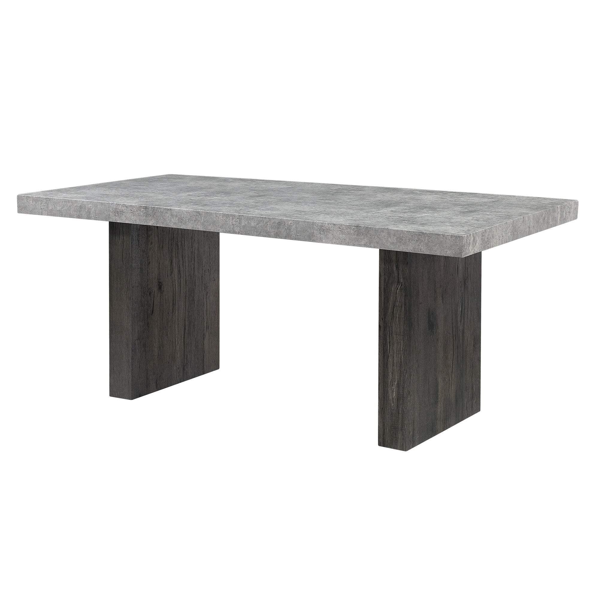 78" Gray and Dark Brown Faux Marble and Wood Double Pedestal Base Dining Table - HomeRoots - Flyclothing LLC