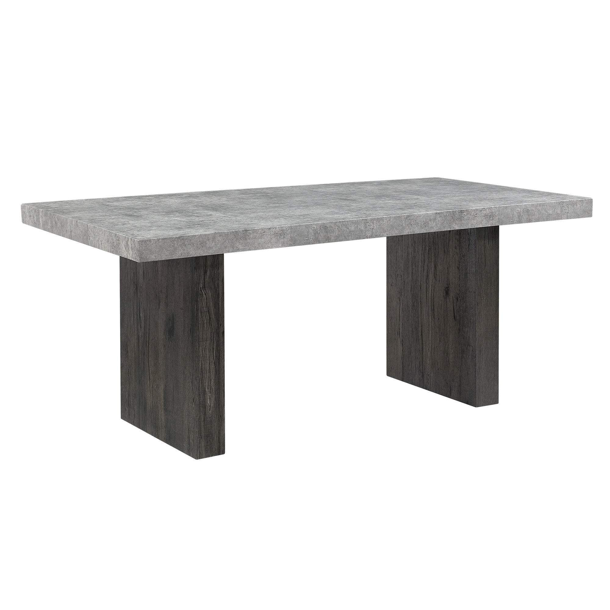 78" Gray and Dark Brown Faux Marble and Wood Double Pedestal Base Dining Table - HomeRoots - Flyclothing LLC