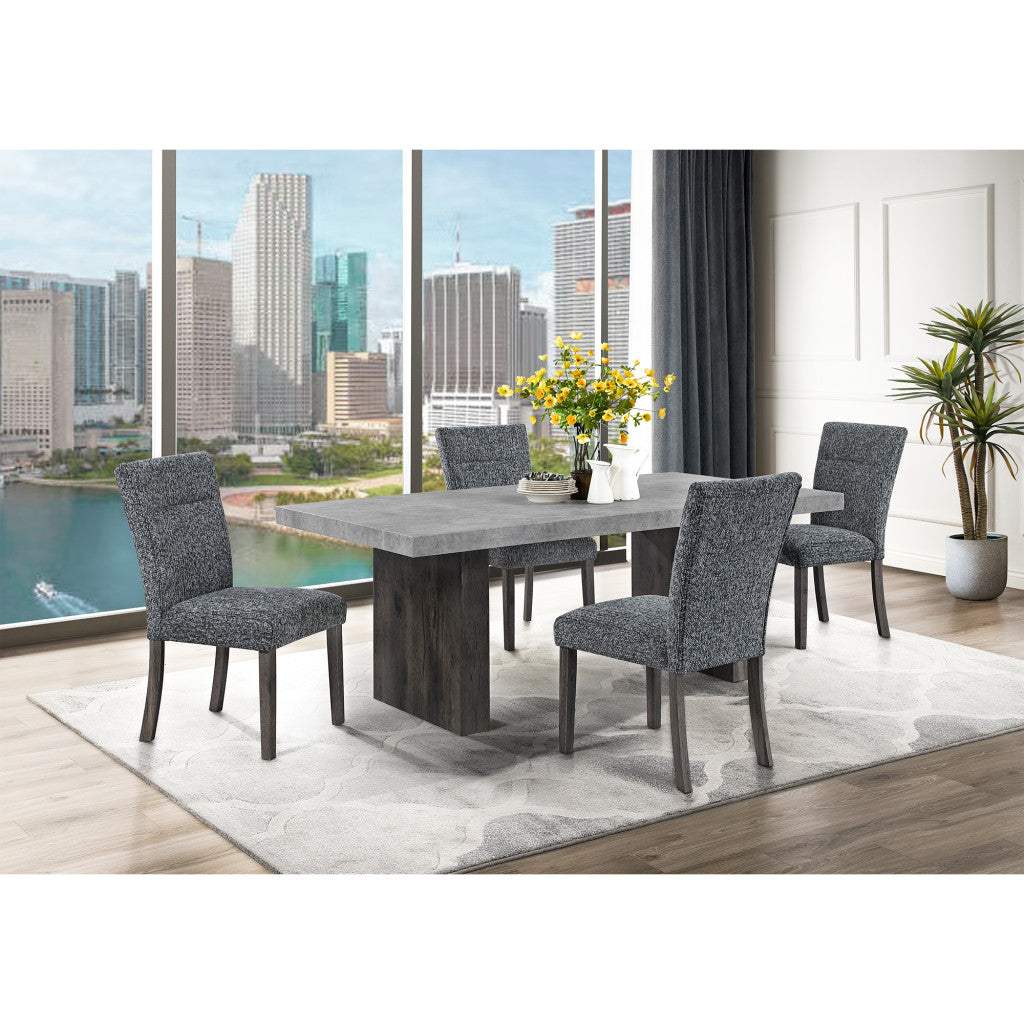 78" Gray and Dark Brown Faux Marble and Wood Double Pedestal Base Dining Table - HomeRoots - Flyclothing LLC