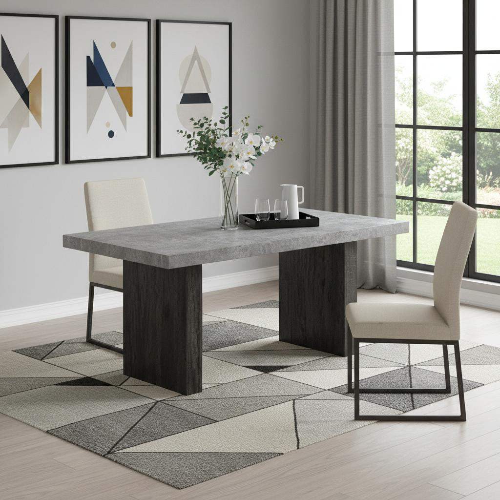 78" Gray and Dark Brown Faux Marble and Wood Double Pedestal Base Dining Table - HomeRoots - Flyclothing LLC