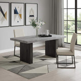 78" Gray and Dark Brown Faux Marble and Wood Double Pedestal Base Dining Table - HomeRoots - Flyclothing LLC