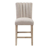 Set of Two 26" Beige and Natural Fabric and Wood Bar Height Bar Chairs - Homeroots - Flyclothing LLC
