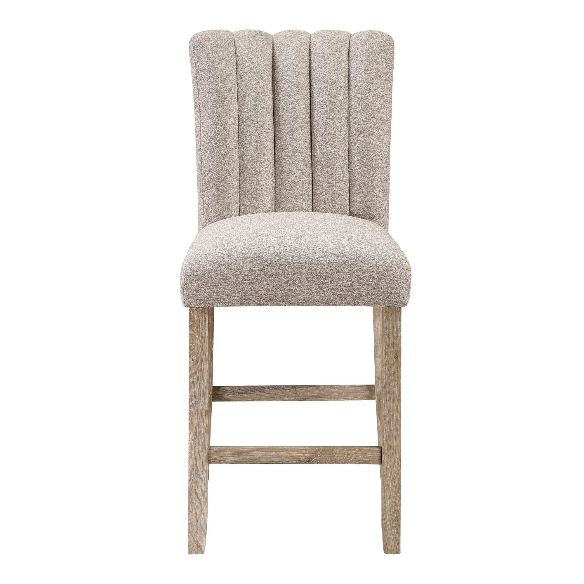 Set of Two 26" Beige and Natural Fabric and Wood Bar Height Bar Chairs - Homeroots - Flyclothing LLC
