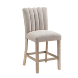 Set of Two 26" Beige and Natural Fabric and Wood Bar Height Bar Chairs - Homeroots - Flyclothing LLC