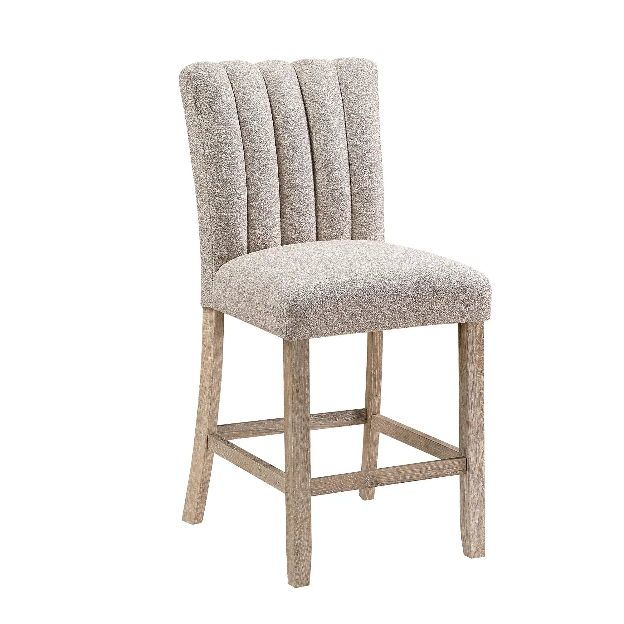 Set of Two 26" Beige and Natural Fabric and Wood Bar Height Bar Chairs - Homeroots - Flyclothing LLC