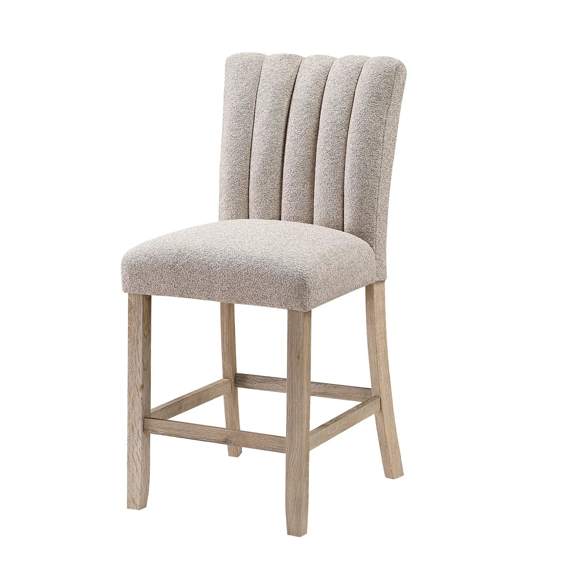 Set of Two 26" Beige and Natural Fabric and Wood Bar Height Bar Chairs - Homeroots - Flyclothing LLC
