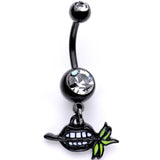 Clear Gem Black Anodized Black Lips of Death Dangle Belly Ring - BodyCandy - Flyclothing LLC