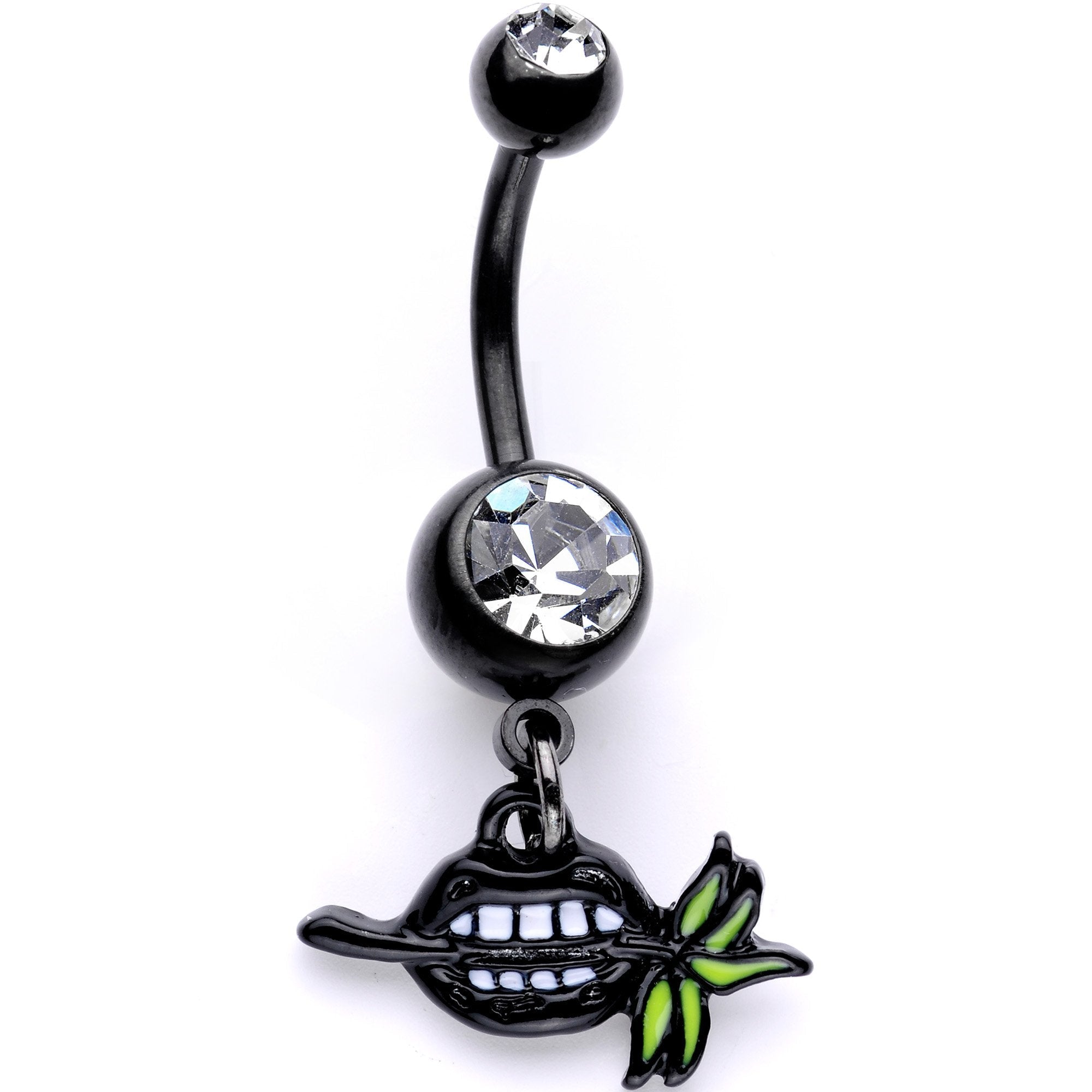 Clear Gem Black Anodized Black Lips of Death Dangle Belly Ring - BodyCandy - Flyclothing LLC