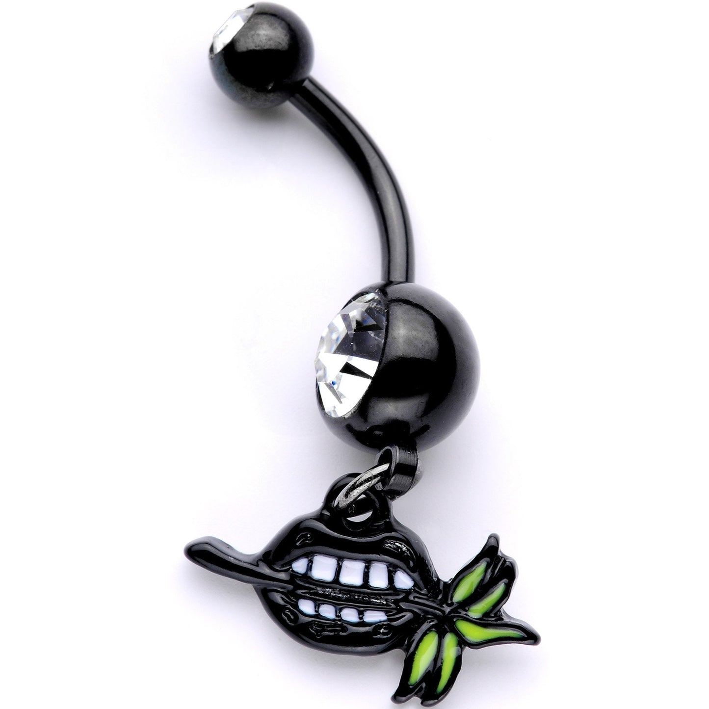 Clear Gem Black Anodized Black Lips of Death Dangle Belly Ring - BodyCandy - Flyclothing LLC