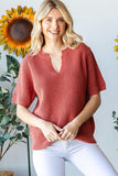 First Love Notched Short Sleeve Knit Top - Trendsi