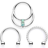 16G 3/8 Teal Faux Opal Twisted Horseshoe Closure Ring Set - BodyCandy - Flyclothing LLC