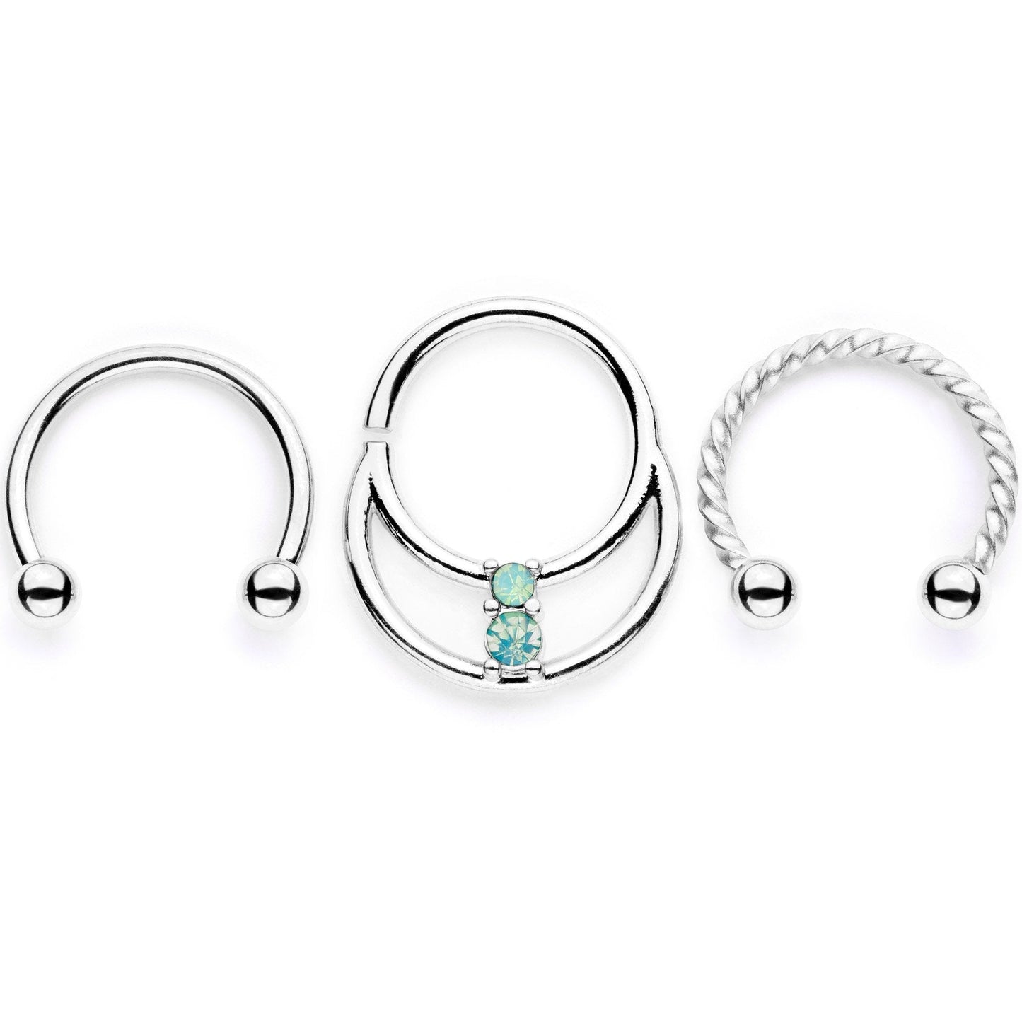16G 3/8 Teal Faux Opal Twisted Horseshoe Closure Ring Set - BodyCandy - Flyclothing LLC
