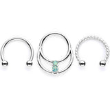16G 3/8 Teal Faux Opal Twisted Horseshoe Closure Ring Set - BodyCandy - Flyclothing LLC