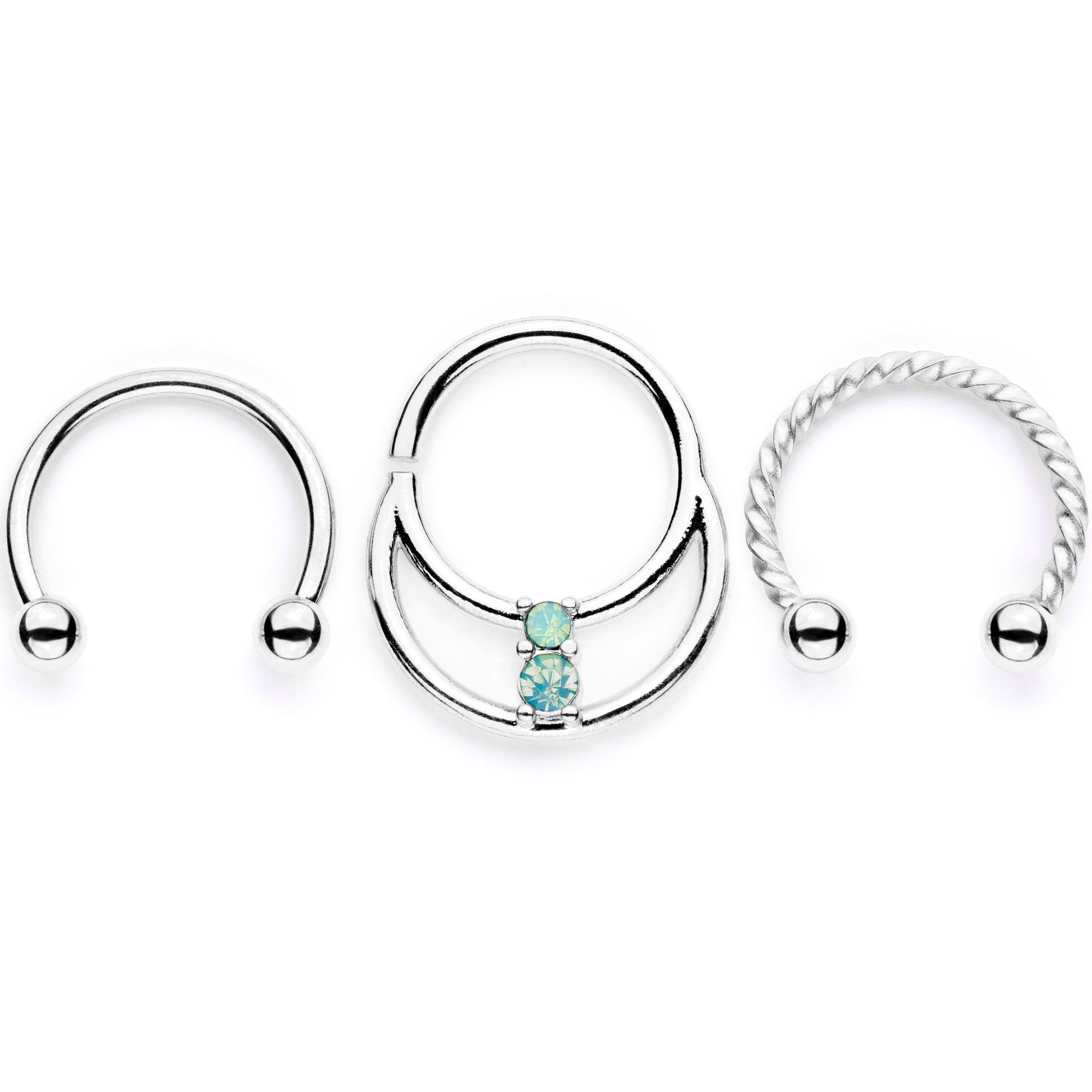 16G 3/8 Teal Faux Opal Twisted Horseshoe Closure Ring Set - BodyCandy - Flyclothing LLC